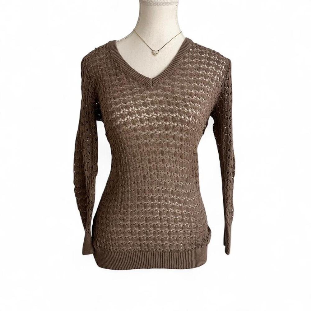 LOFT Y2K Vintage Preppy Brown Cotton Layering Piece Long Sleeve Top Size S
